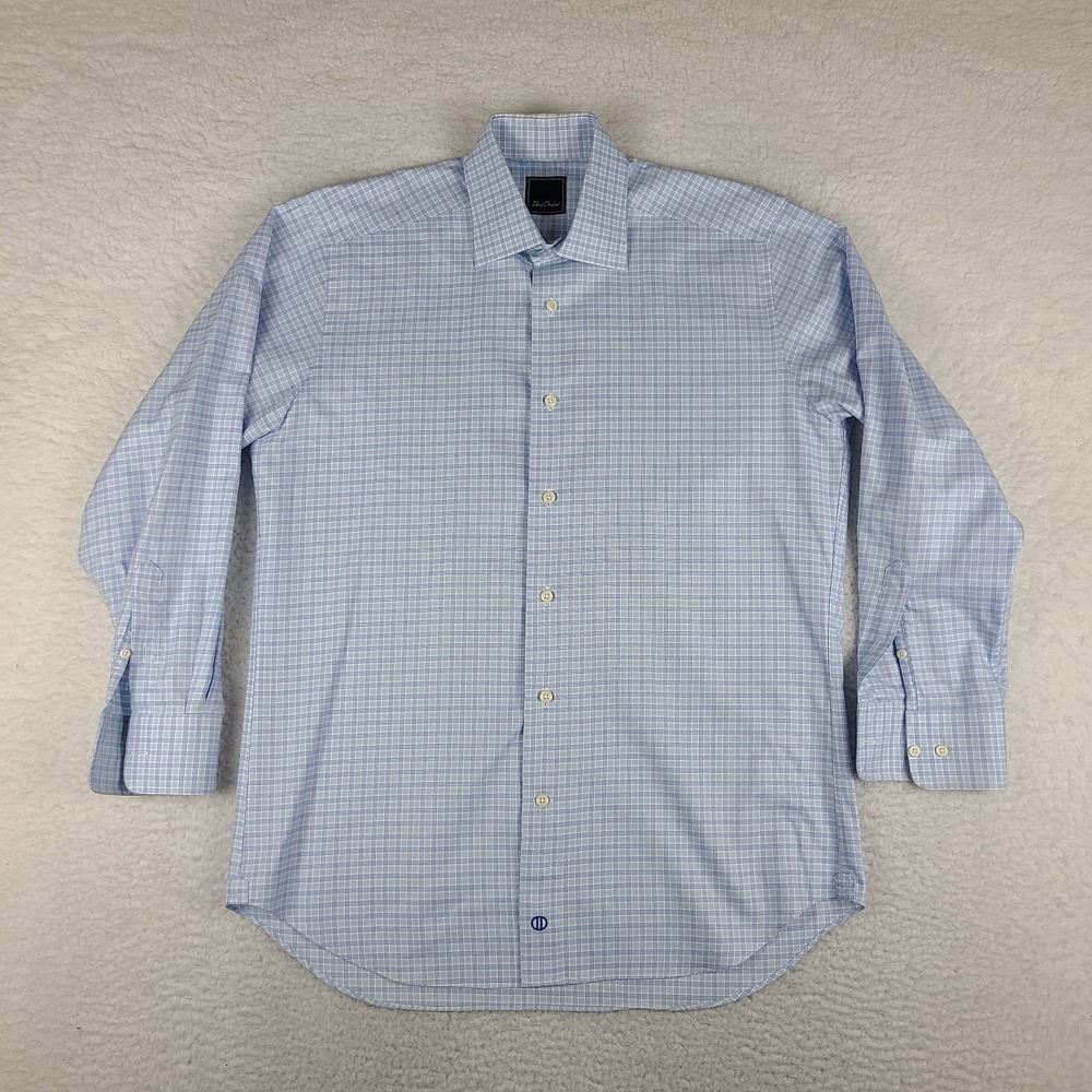 David Donahue Dress Shirt‎ Mens 15.5 32/33 Blue Plaid Cotton Button Up